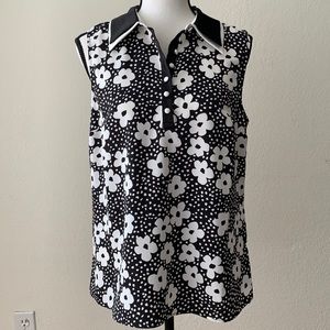 Black & White Floral Print Collared Blouse